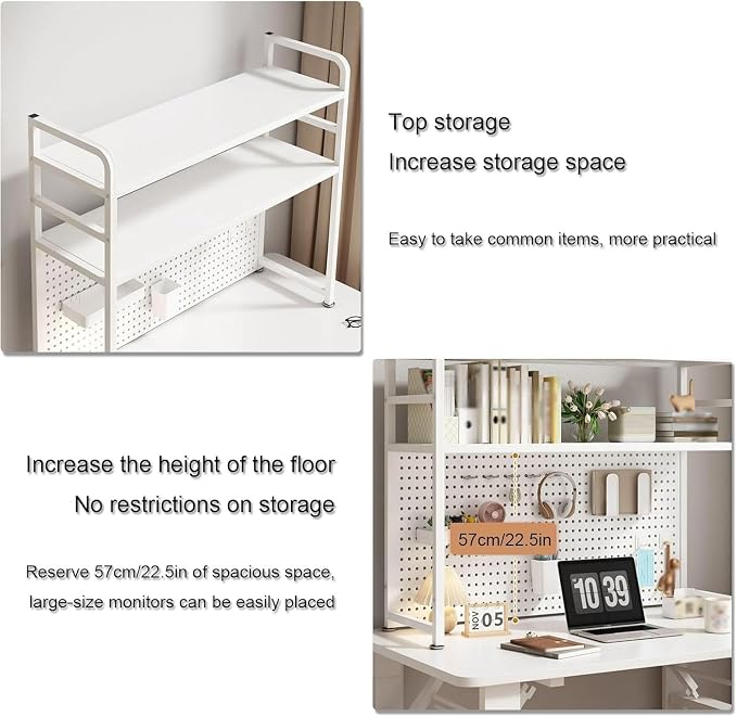Pegboard for Desk Stand, Desks Organizer with Peg Board, Table Gaming Home Work Desk Extender Storage Rack, for Bedroom, Study, Kitchen, Office, White, 95 * 68cm/37.5 * 27in - Image 3