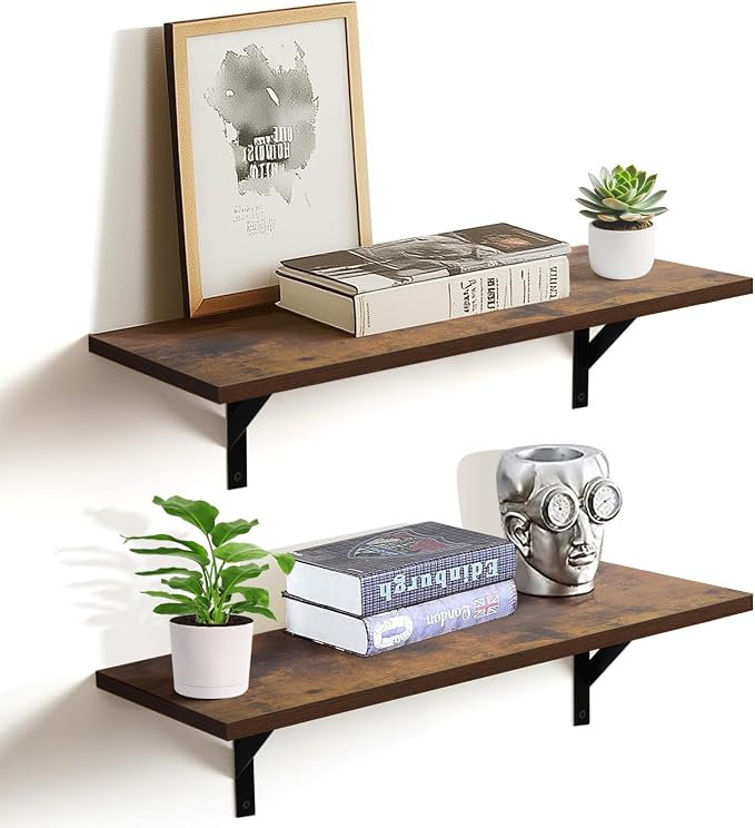 Tectocker-DOU 24" Long Floating Book Shelves for Wall, Heavy Duty, Brown by Tectocker-DOU