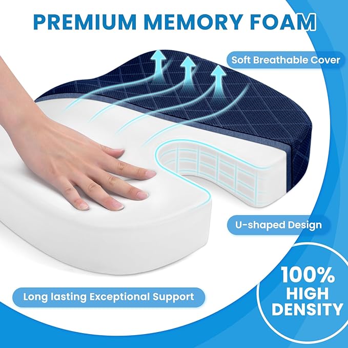 TushGuard Seat Cushion - for Office Chair, Car Seat, Airplane, Bleacher - Sciatica & Coccyx Pain Relief Desk Chair Cushion for Long Sitting Office Workers, Car Drivers(Blue, XX-Large) | for Car Seat, Airplane, Desk Chair - Sciatica & Hip & Coccyx Pain ... - Image 3