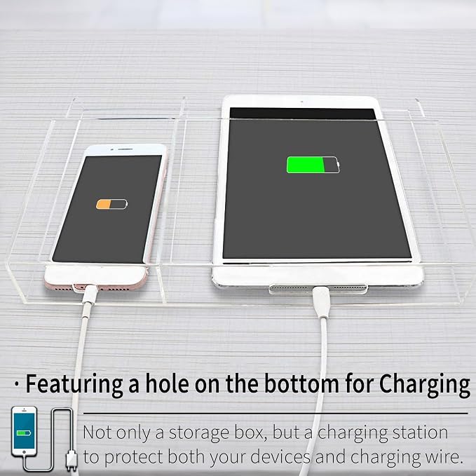 Clear Wall Tablet Holder Acrylic Wall Mounted Phone Holder for iPad, Remote Control Holder Laptop Stand for eReader Storage Caddy with Charging Holes for Kindle iPhone - Image 5