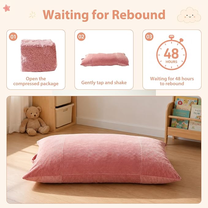HUGHEAVEN Comfy 3-in-1 Kids Bean Bag Chair, Removable Cover Floor Chair | Convertible chair folds from bean bag to lounger. High-density foam floor couch & sofa, perfect for gaming or reading nook. - Image 7