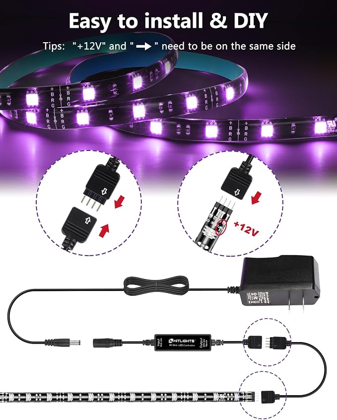 HitLights Waterproof LED Strip Lights Kit, RGB Color Changing Pre-Cut 4FT - Image 5