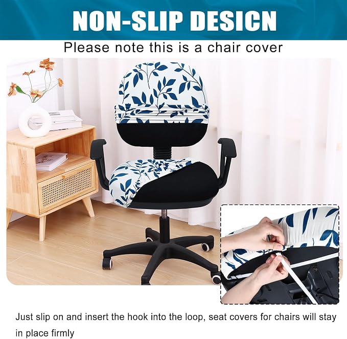 Smiry Stretch Printed Office Computer Desk Chair Covers for Seat & Backrest | Stretch Fit, Soft Fabric Universal Washable Removable, Anti-Dust Rotating Chair Slipcovers Protector - Image 3