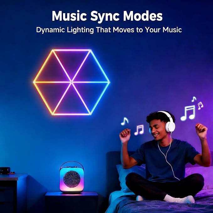RGB Hexagon Lights - Music Sync & Remote Control & 358+ Color Changing Honeycomb Lights for Garage, Gaming Room, Gym, Bar, Ceiling, Basement, Party Decoration - Image 3