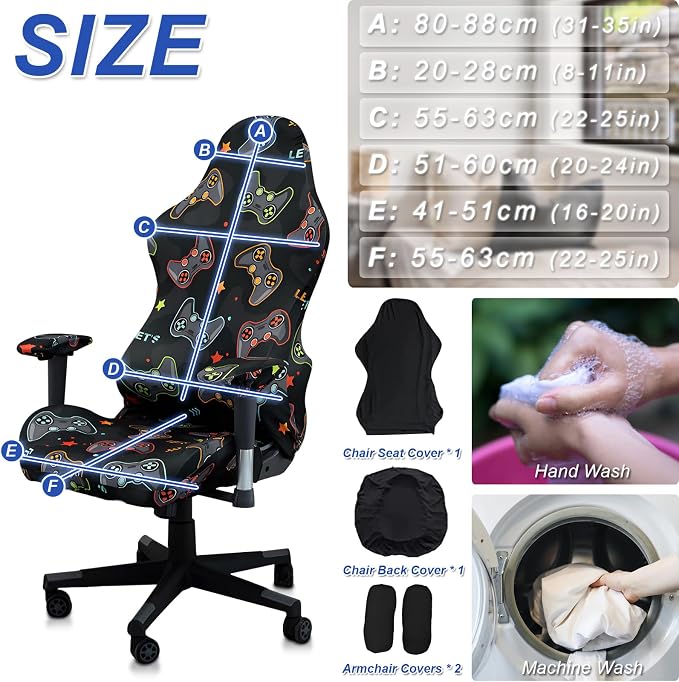 Gaming Chair Covers, 3D Printing Stretch Fit Scratch Resistant | Easy to install, Soft Breathable, Cat Scratch Proof, Washable Gaming Chair Seat Cover with Armrest Cover (No Chairs)(A) - Image 6