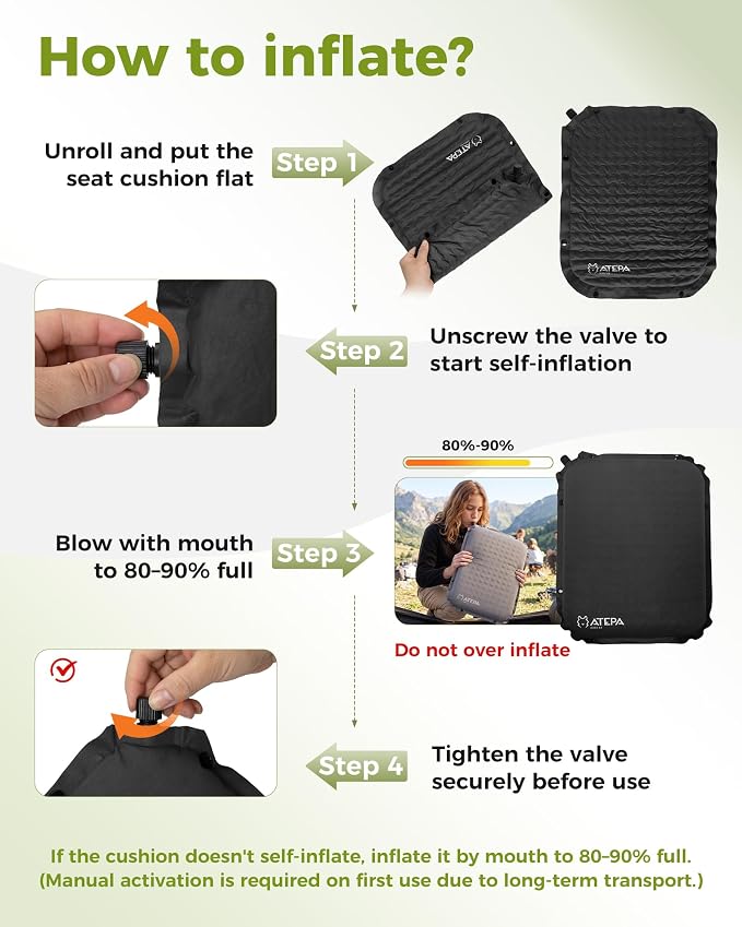ATEPA Inflatable Seat Cushion | 2" & 2.5" Foam Core Seat Pad, Compact, Stadium, Airplane, Travel, Camping, Hiking, Sports Events, Self Inflating - Image 4