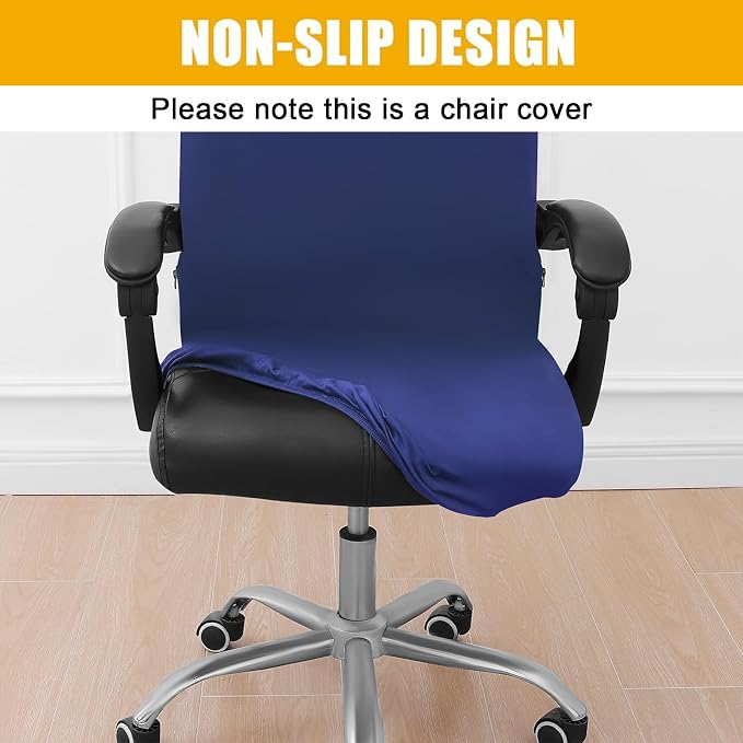 Smiry Stretch Printed Office Computer Desk Chair Covers, Navy | Universal Desk Rotating Chair Slipcovers Removable Washable, Soft Fit Anti-Dust Spandex Protector Cover with Zipper - Image 2