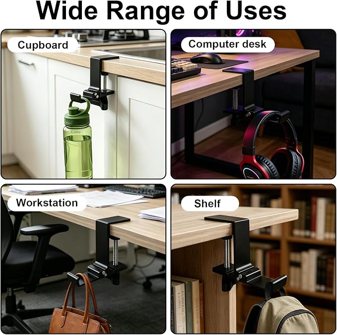 2PCS Foldable Headset Holder, Headphone Stand for Desk with Heavy Duty Aluminum Alloy, Adjustable Desk Clamp Holds Up to 22 lbs, Space Saving Headphone Hanger for desk office, Headphone Accessories - Image 6