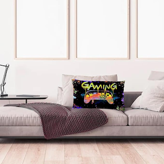 Gaming Pillowcase, Flannel, 12x20 inches, Yellow, Zipper Closure, for Bedroom - Image 2