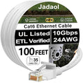 Jadaol [UL Listed Cat6 Ethernet Cable 100ft with Clips 10Gbps PoE++, White by Jadaol