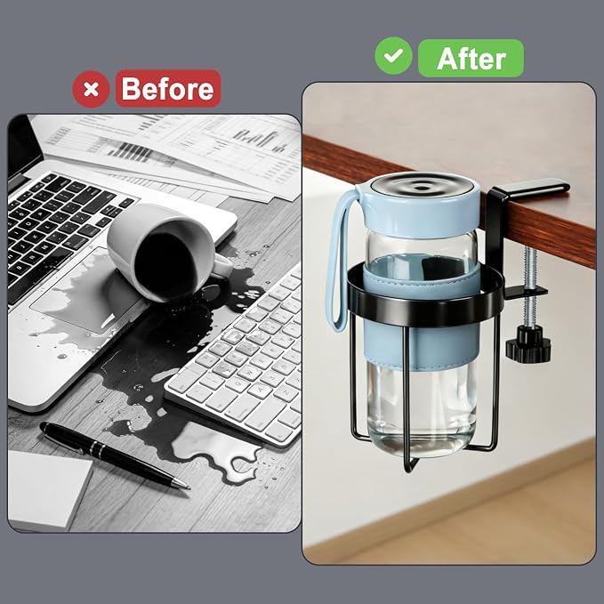 Desk Cup Holder Clamp, Anti-Spill Clip On Table Cup Holder Rotatable - Image 4