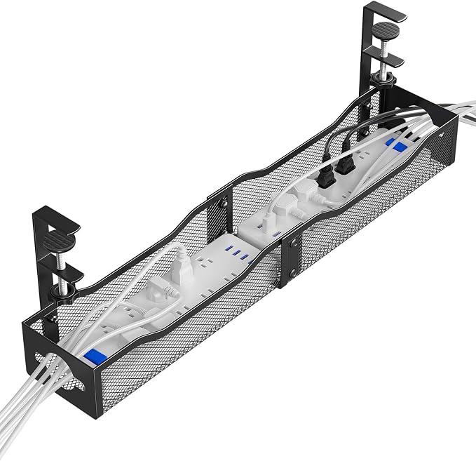 DELAMU 25'' Upgraded No Drilling Under Desk Cable Management Tray, Black by DELAMU