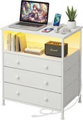 3-Drawer LED Nightstand with Charging Station, White by PATAVOT