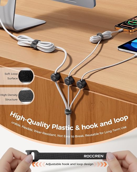 Rocoren 50‑Pack Rotatable Cable Clips & Cord Straps Cable Management Kit - Image 6