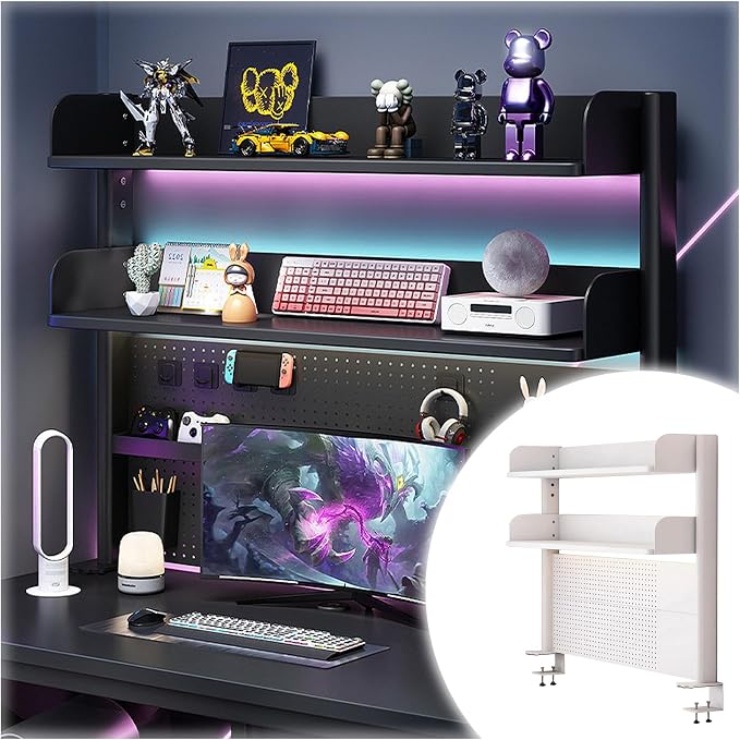 MATISUN No Drill Desk Pegboard, Clamp On Desk Pegboard, Gaming Pegboard with Pegboard Accessories, Hanging Laptop Mount (60cm-23.62in,White) by MATISUN