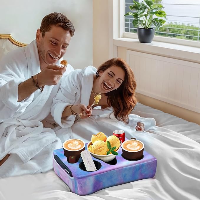 Couch Cup Holder Pillow, 5 Hole Couch Drink Holder! Keep Drinks Hand Side and Keep Temp, Prevent Spills and Use Anywhere. Cup Holder for Couch, Bed, Camping, RV, Car, Beach. Violet - Image 4