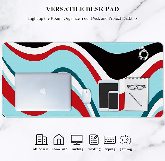 Auhoahsil Large Mouse Pad, Full Desk XXL Extended Gaming Mouse Pad 35" X 15", Waterproof Desk Mat w/Stitched Edge, Non-Slip Laptop Computer Keyboard Mousepad for Office & Home, Colorful Marble Design - Image 7