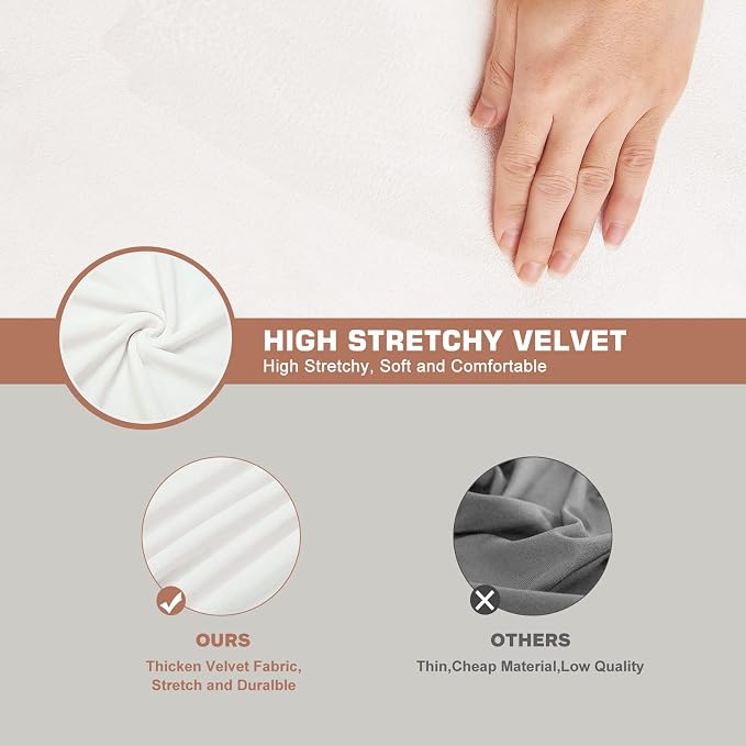 NeColorLife Velvet Office Chair Cover with Armrest Covers,Large,Ivory White | Soft stretch velvet fabric, fits large high-back office and executive chairs, includes 2 armrest covers, washable and elastic - Image 4