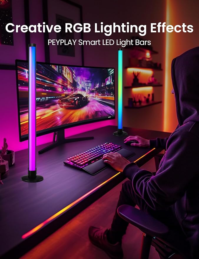 RGB+IC Ambient LED Light Bars for Gaming Room, PC, and Home Décor, USB Powered Mood Lighting with Music Sync, Alexa, App & Voice Control, Adjustable Brightness, DIY Effects - Image 4
