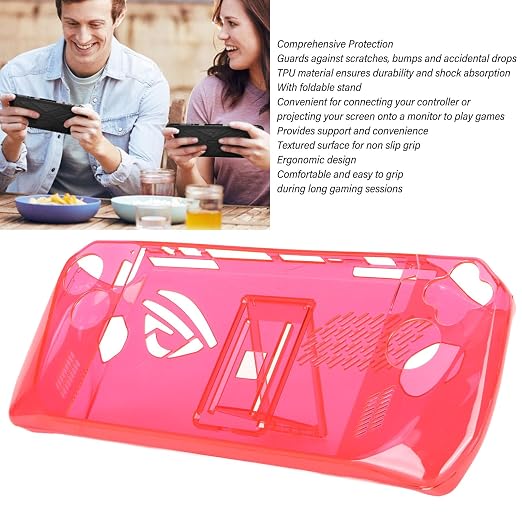 Clear Shockproof TPU Protective Case for ROG Ally Handheld 2023, Transparent Game Console Cover with Foldable Stand and Non - Slip Grip for Gaming Comfort (Transparent Red) - Image 8
