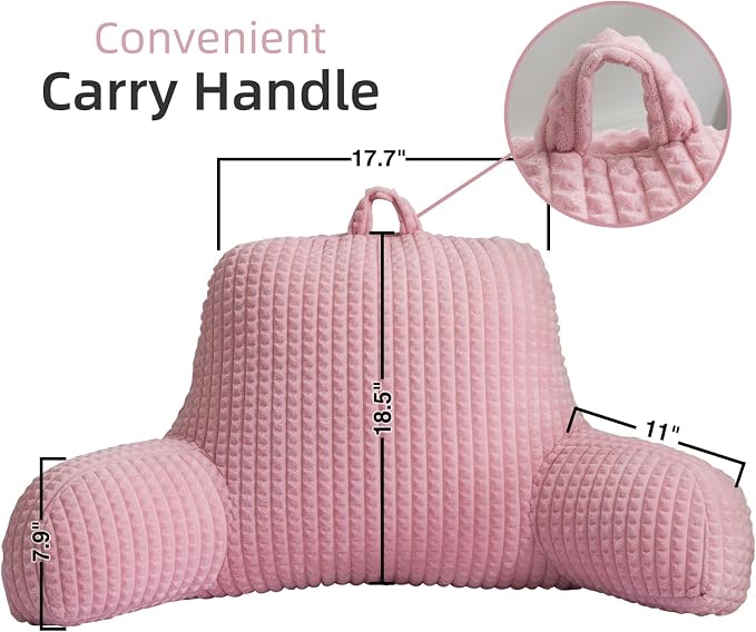 A Nice Night Pink 18.5" Bed Wedge Reading Pillows with Arms for Sitting - Image 2