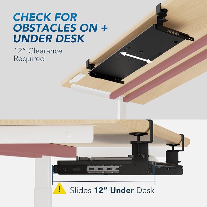 AX WABER Keyboard Tray Under Desk Pull Out with 3 Height Adjustable Extra Sturdy C Clamp Mount System, 32.8 (38 inch Including Clamps) x 12 Inch Slide-Out Platform Computer Drawer for Typing - Image 6