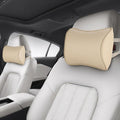Aukee Car Neck Pillow Soft Memory Foam Leather Headrest for Driving Home Office Beige (Pack of 2) by au-kee