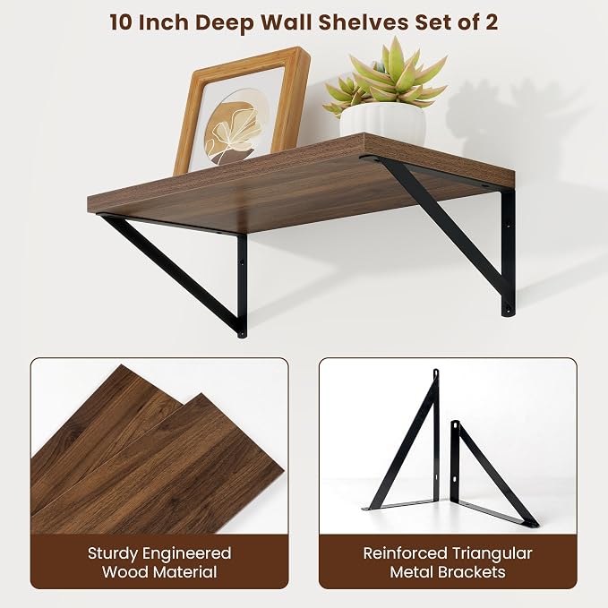 Axeman Deep Floating Shelves, 18'' x 10'' Walnut Wall Shelves Set of 2 - Image 5