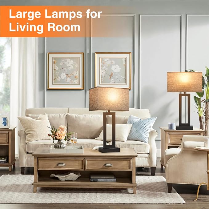 Seealle 22" Tall Living Room Lamps for Night Stands - Touch Bedside Lamp with USB C+A, 3 Way Dimmable Bedroom Lamps for End Tables Set of 2, Modern Night Stand Lamps for Bed Side(Grey&Black) - Image 4