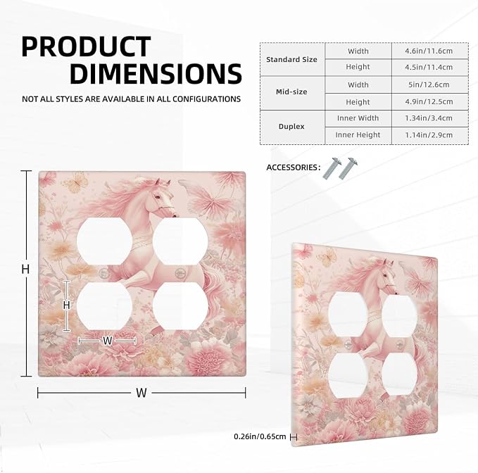 Decorative Switch Plate Covers Fantastical Pink Horse and Flowers 2-Gang Duplex Light Switch Covers Gfci Wall Plate Electrical Receptacle Switchplate Plug Faceplate for Bedroom Decor - Image 5