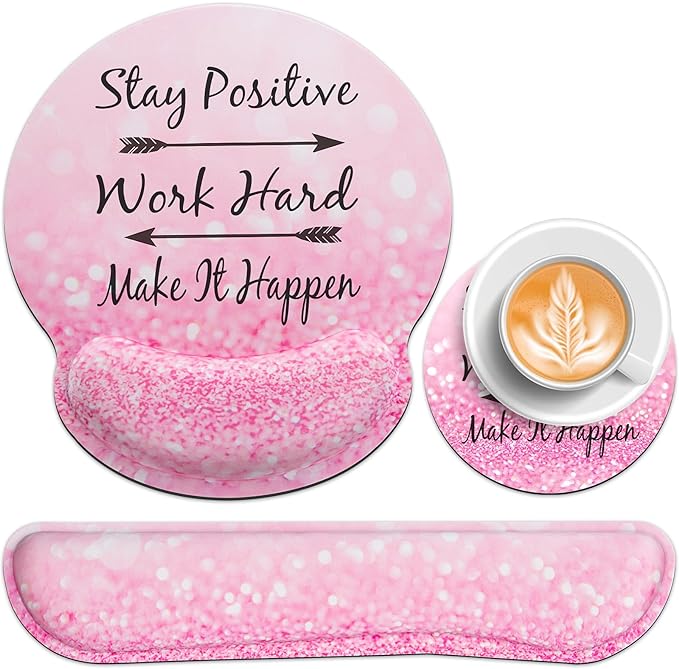 Mouse Pad with Wrist Rest Set Pink, 3-in-1 Wrist Support Mousepad Set,Gaming Mat Pad with Anti-Skid Base,Ergonomic Mouse Pad,Memory Foam Keyboard Gel Wrist Rest by QOMOLAMA