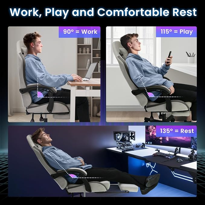 N-GEN GAMING Gaming Chair, Reclining Backrest, Footrest, Fabric, Grey | Ergonomic Design with Reclining Backrest, Linkage Armrests and High-Density Foam, Comfy Seating for Computer or Home Office - Image 8