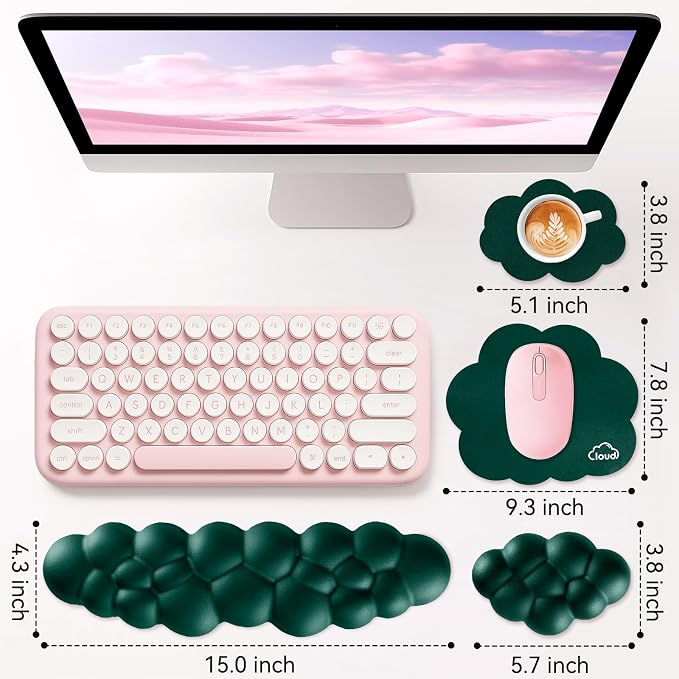 Sushret Cloud Wrist Rest for Computer Keyboard and Mouse Pad Set,Dark Green | Memory Foam, Leather, 4-in-1 Cloud Keyboard Wrist Rest Set with Ergonomic Support for Arm and Palm Cushion, Gaming/Work Setup - Image 3