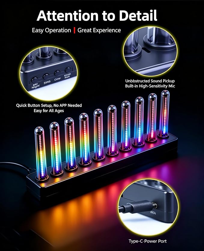 Audio Music Visualizer, Sound Pickup Spectrum Analyzer,Sensing Sound Modulation LEDs Sound Control Light, LED Music Audio Visualizer for Gaming Room Car Decoration, for Ambient Lighting - Image 3