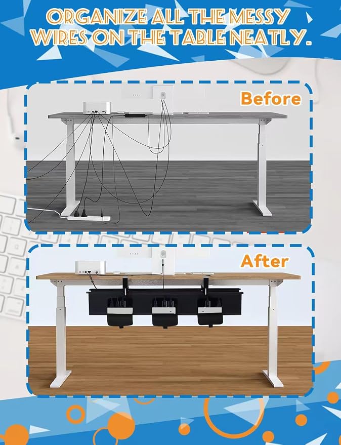 No Drill Under Desk Cable Management Tray - 36" Under Desk Cord Organizer,Clamp/Screw Mount Cable Management, Premium Fabric Cord Hider for Wire Organizer for Office, Home - Image 2