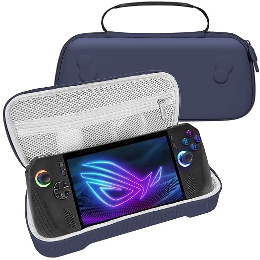 ADVcer Rog Ally X Handheld Case, EVA Waterproof Hard Shell Protective Travel Case with Internal Collapsible Game Console Stand, Velvet Soft Lining, Double Zipper, Carrying Handle for Rog Ally X (Blue) by ADVcer