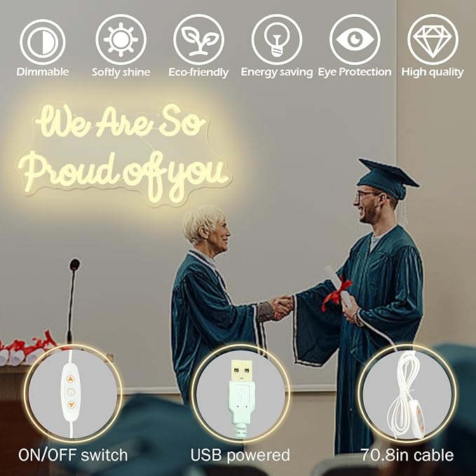 We Are So Proud Of You Neon Sign Dimmable 2026 Graduation Decorations Led Wall Decor Graduation Party Light Up Sign Going Away Party Neon Lights Welcome Home Led Sign - Image 3