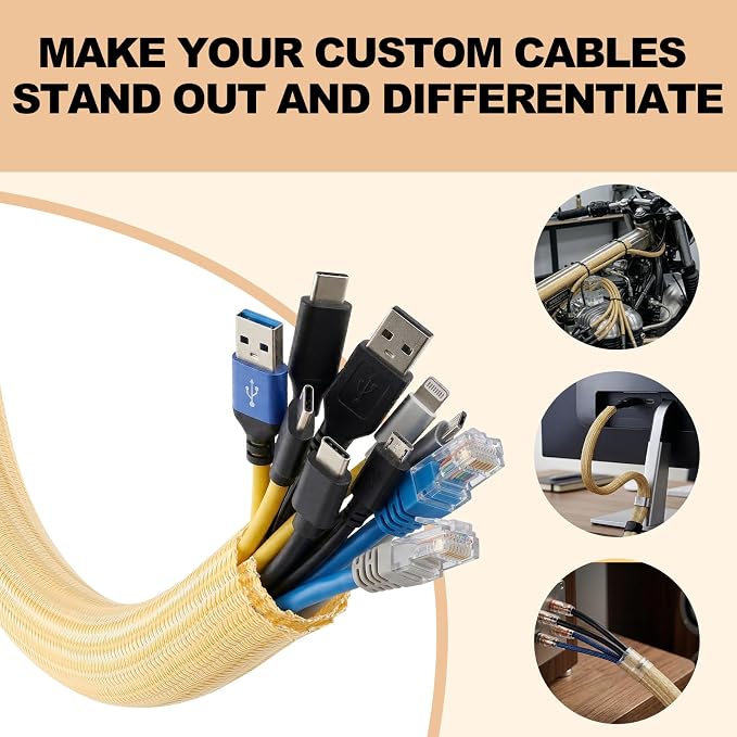 AGPTEK Cable Sleeve, 20ft - 1 inch Cable Management Cord Hider, Wood Color - Image 3