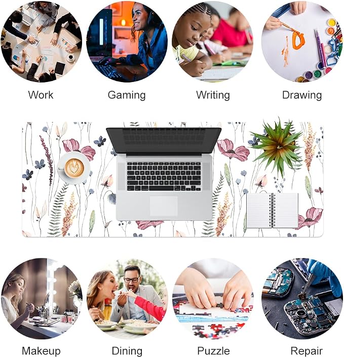 QiyI PU Leather Large Mouse Pad, Office Decor, 31.5" x 11.8", Wildflowers | Desk Décor Accessories, Extended Size, Waterproof & Easy to Clean, Smooth Surface, Non Slip Desk Organization - Image 7