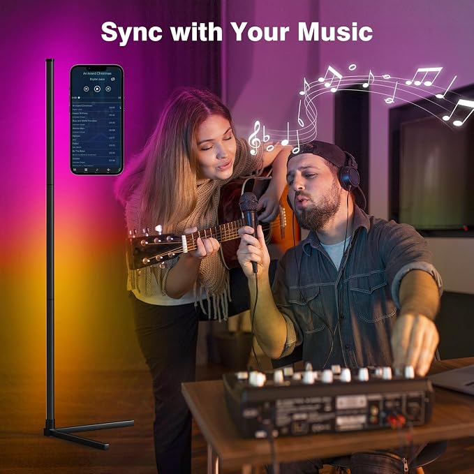 RIYO LED Corner Floor Lamp RGB Color Changing Standing Lamp App Remote Sync - Image 5