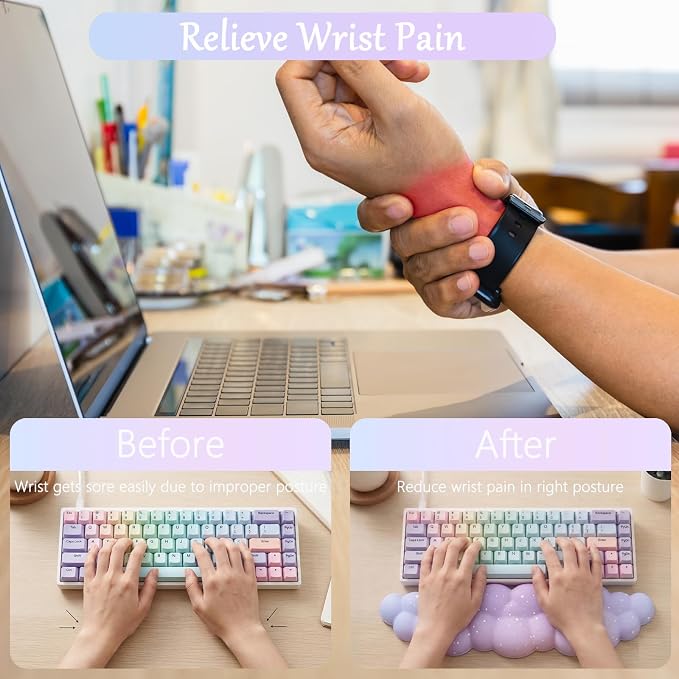 Cloud Mouse Pad Keyboard Wrist Rest 4PCS Extended Large Galaxy Stars Desk Mat Pad Set Memory Foam Non-Slip Cute Ergonomic Gaming Mouse Pad Wrist Support for Computer Home Office Purple Blue - Image 4