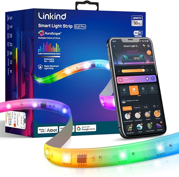 Linkind LED Strip Lights RGB 50ft, Smart Light Strip Work with Alexa and Google Home, App Control Music Sync Segmented Color Changing Led Lights for Bedroom Kitchen by Linkind