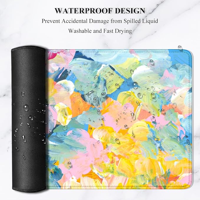 Auhoahsil Desk Mouse Pad, Large Gaming Mousepad, XXL Desk Pad, Extended Long Superior Micro-Weave Cloth Non-slip Rubber Big Computer Mouse Mat for Gamer, Office & Home, 35" x 15", Abstract Watercolour - Image 6