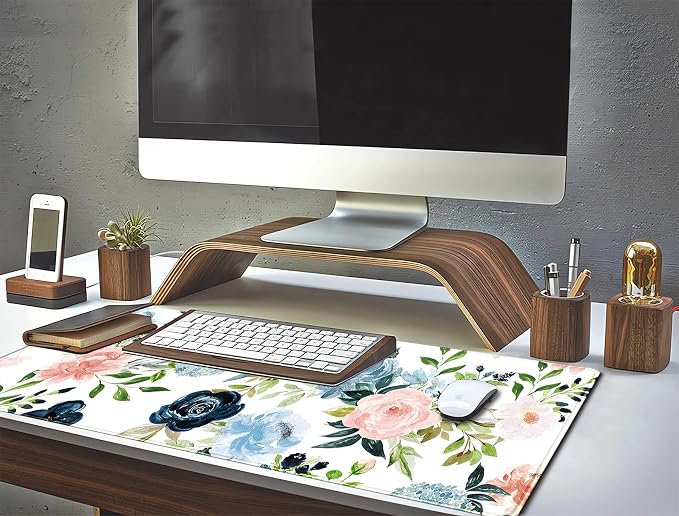 Gaming Green Desk Mat Desk Mouse Pads Purple Blue Pink Floral Mouse Pad Large, XL Big Computer Keyboard Mouse Mat Desk Pad Mat with Stitched Edge for Women Home Office Decor Deskmat 31.5x11.8 in - Image 6