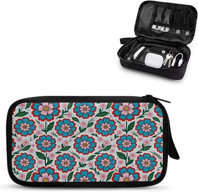 Blue Flowers Electronics Case Portable Electronic Accessories Carry Case Tech Pouch for Cable Cord Charger Phone Earphone Power Bank SD Card Travel Use - Image 2
