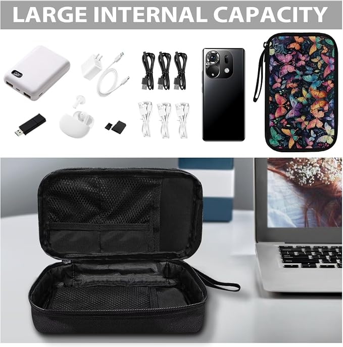 Colorful Butterfly Print Electronic Organizer Pouch Bag, Travel Cable Organizer Bag Multifunctional Case for Cable, Cord, Charger, Hard Drive, Earphone - Image 7