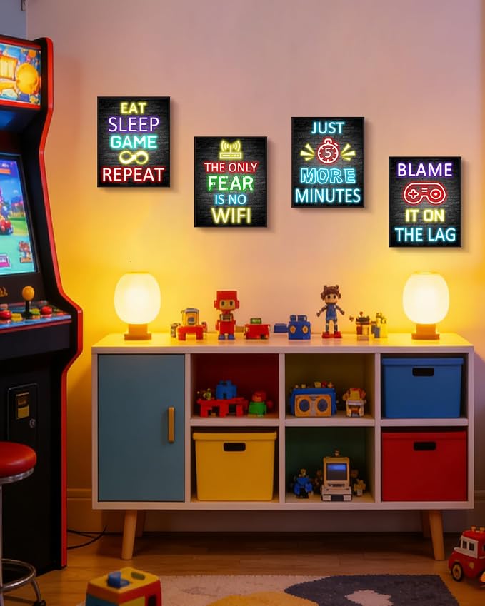 KUVIOKE Video Gamer Room Decor for Teen Boys Gaming Wall Art Gamer Neon Sign Teenage Bedroom Decor Ready to Hang Set of 4, 8x10in (Framed) - Image 7