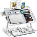 Laptop tray, SAIJI 60*45cm Table lap for bed, Multi-purpose Premium Lapdesk, Height Angle adjustable, with Book Stand, Drawer, Tablet slot, for Eating, Working, Writing, Gaming, Drawing (Light Grey) by SAIJI