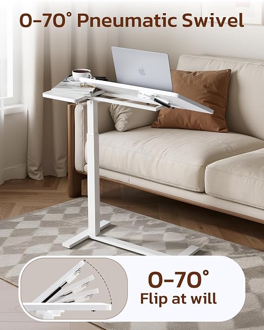 Simple Deluxe Overbed Bedside Table with Hidden Casters, Height Adjustable Desk with Tilting Top, Mobile Rolling Laptop Desk, Standing Rolling Desk Hospital Home Use, White - Image 6