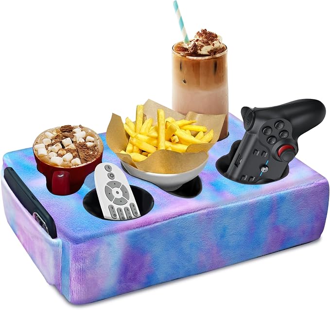 Couch Cup Holder Pillow, 5 Hole Couch Drink Holder! Keep Drinks Hand Side and Keep Temp, Prevent Spills and Use Anywhere. Cup Holder for Couch, Bed, Camping, RV, Car, Beach. Violet by NISDOING